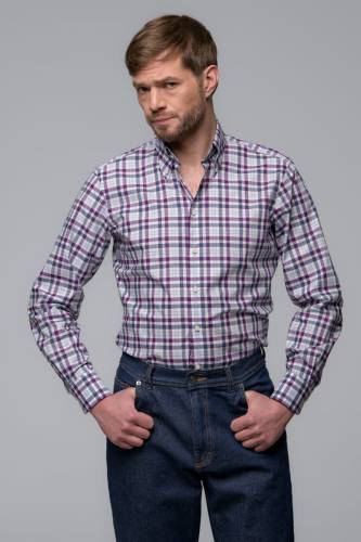 Koszula button down bawełniana w fioletową kratę - Zack Roman