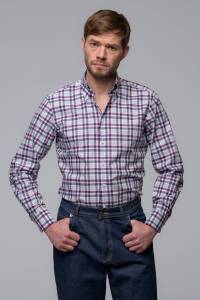 Koszula button down bawełniana w fioletową kratę - Zack Roman