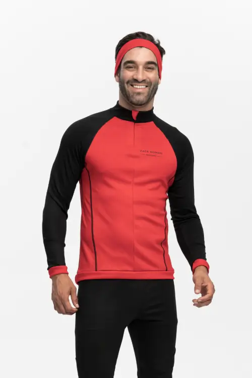Longsleeve sportowy Expedition Extra Warm z wełny merino, czerwono-czarny, 283 gr - na modelu