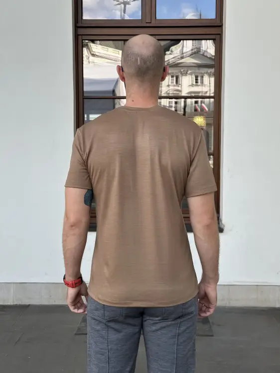 T-shirt sportowy z wełny merino 195, beżowy - zdjęcie 6