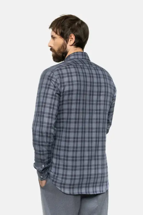 Szara koszula w kratkę Gingham, bawełniana - zdjęcie 4