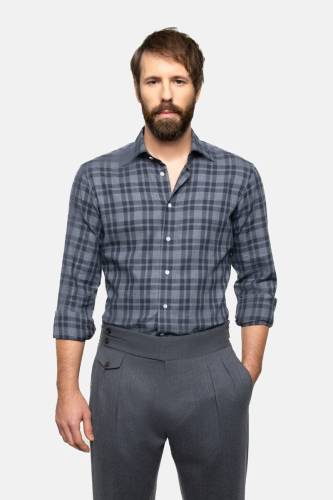 Szara koszula w kratkę Gingham, bawełniana - na modelu