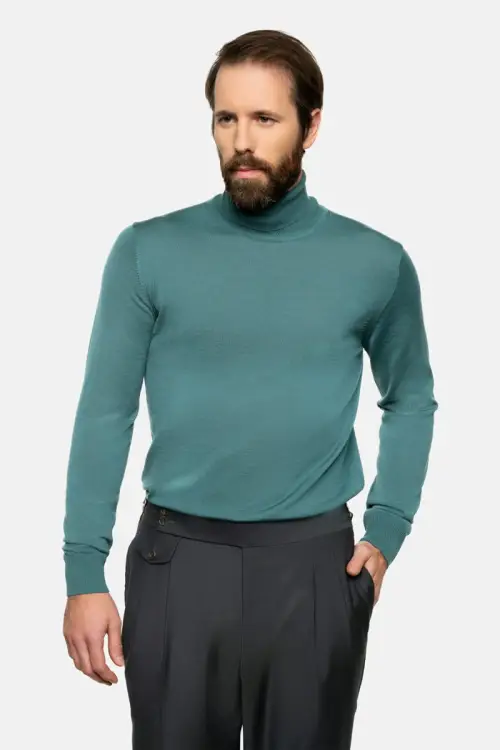 Golf z wełny merino, zielony maripozyt - widok z przodu