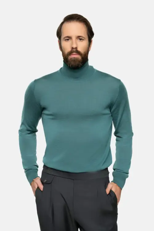 Golf z wełny merino, zielony maripozyt - zdjęcie 4