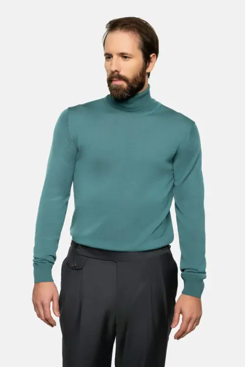 Golf z wełny merino, zielony maripozyt - zdjęcie 6
