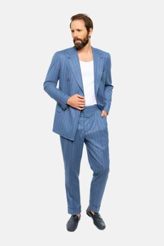 Garnitur dwurzędowy w tenis, flanelowy, niebieski, wełniany