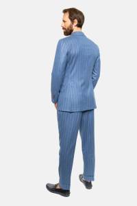 Garnitur dwurzędowy w tenis flanelowy niebieski wełniany - Zack Roman