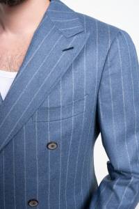 Garnitur dwurzędowy w tenis flanelowy niebieski wełniany - Zack Roman