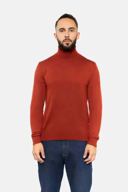 Golf z wełny merino, rudy - zdjęcie 4