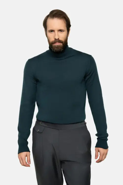 Golf z wełny merino, zielony - zdjęcie 4
