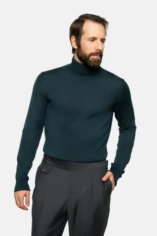 Golf z wełny merino, zielony - zdjęcie 5