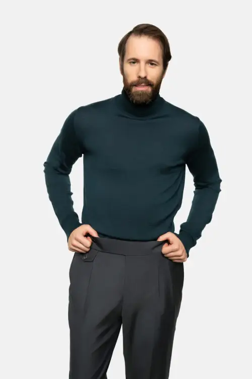 Golf z wełny merino, zielony - zdjęcie 6
