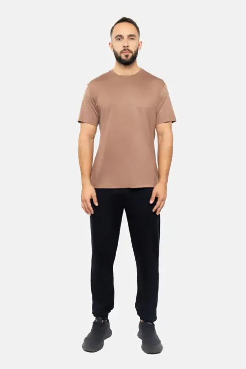 T-shirt sportowy z wełny merino 195, beżowy - zdjęcie 8