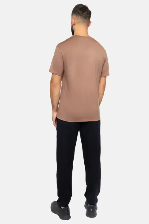 T-shirt sportowy z wełny merino 195, beżowy - zdjęcie 10