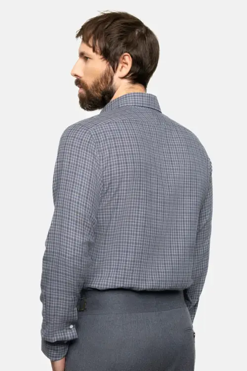 Szara koszula button down w kratkę Vichy, bawełniano-kaszmirowa - zdjęcie 6