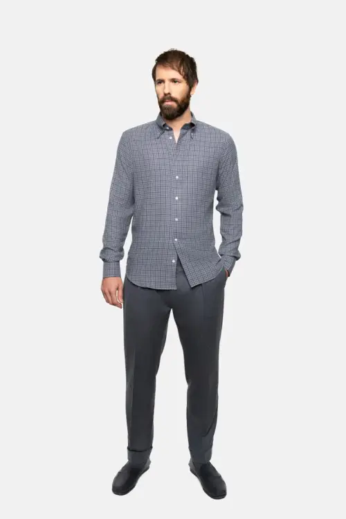Szara koszula button down w kratkę Vichy, bawełniano-kaszmirowa - zdjęcie 7