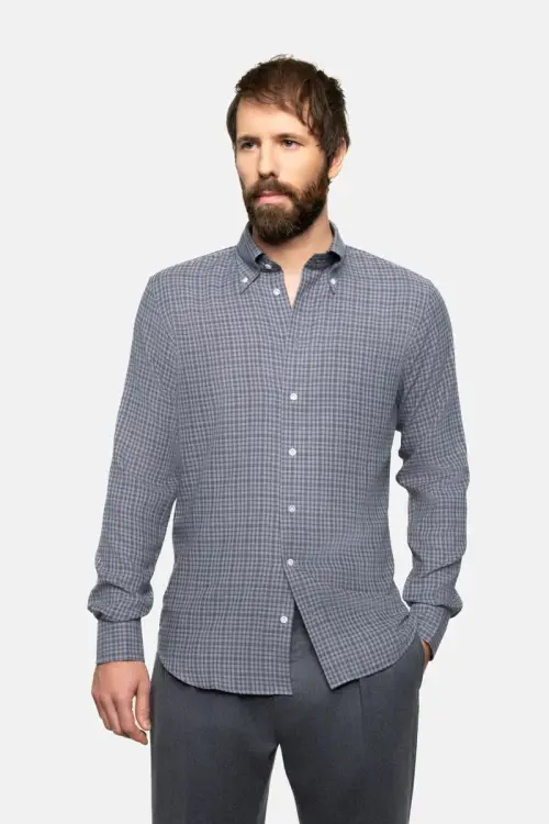 Szara koszula button down w kratkę Vichy, bawełniano-kaszmirowa - zdjęcie 4