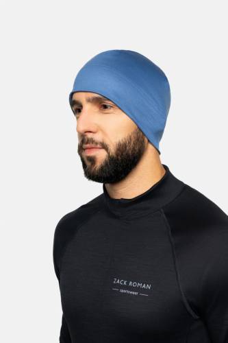 Czapka sportowa Expedition Extra Warm z wełny merino, błękitna, 283 gr - na modelu, półprofil