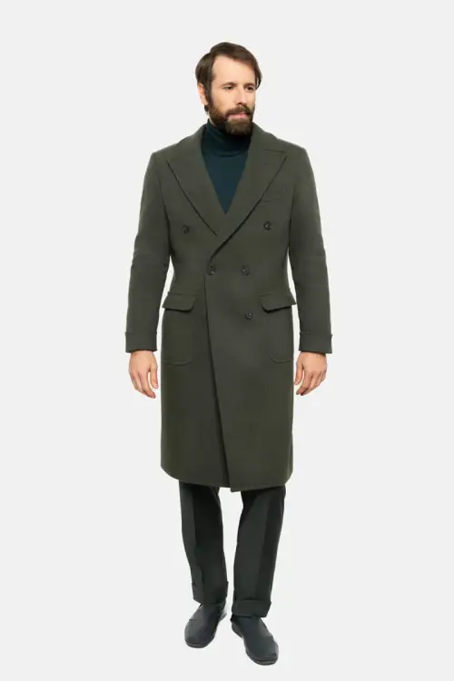 Płaszcz Ulster British Army Green, wełniany - cała sylwetka