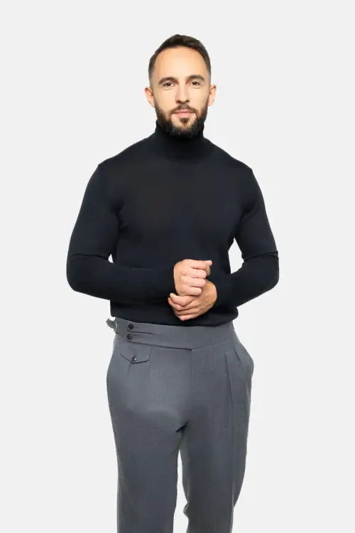 Golf z wełny merino, czarny - zdjęcie 5