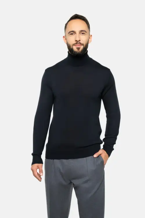 Golf z wełny merino, czarny - zdjęcie 7