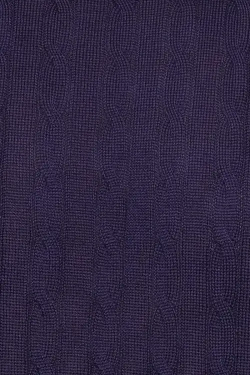Sweter warkoczowy z wełny merino, oberżynowy - zdjęcie 4