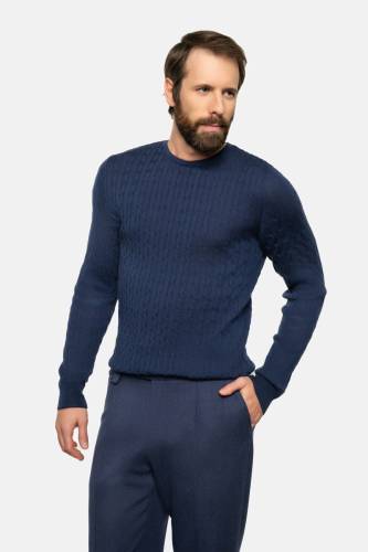 Sweter warkoczowy wełniany granatowy - Zack Roman