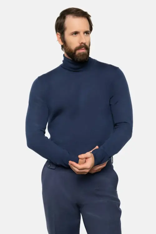 Golf z wełny merino, granatowy - zdjęcie 12