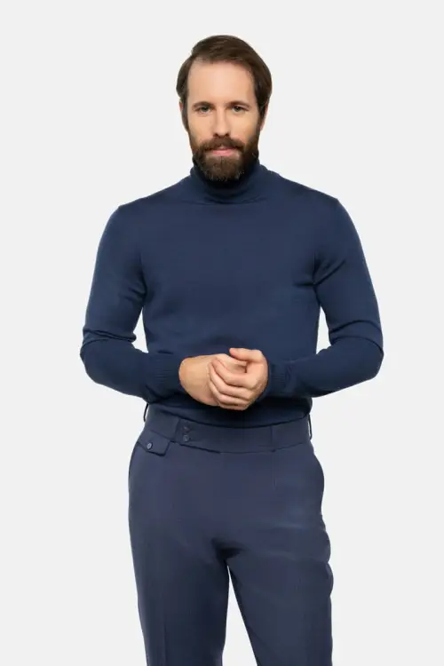 Golf z wełny merino, granatowy - zdjęcie 13