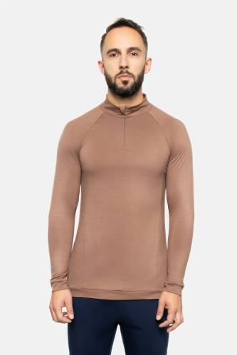 Longsleeve sportowy z wełny merino, beżowy, 195 - na modelu