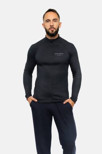 Longsleeve sportowy z wełny merino, czarny, 195 - na modelu