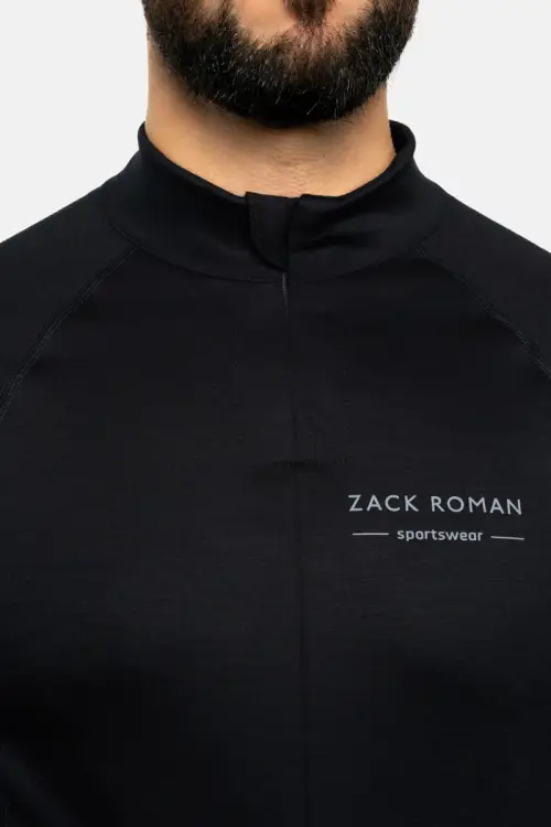 Longsleeve sportowy z wełny merino, czarny, 195 - zbliżenie logo