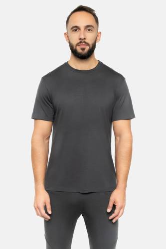 T-shirt sportowy z wełny merino 195, khaki - na modelu