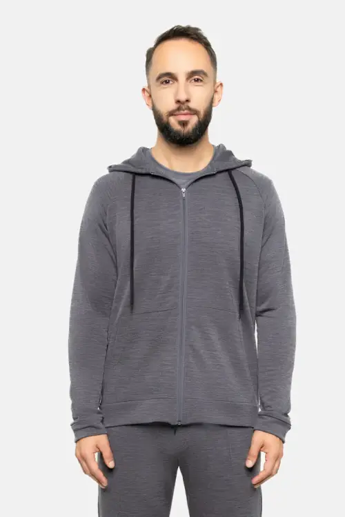 Bluza dresowa z wełny merino Super 120’s, French Terry + WR, szara - na modelu