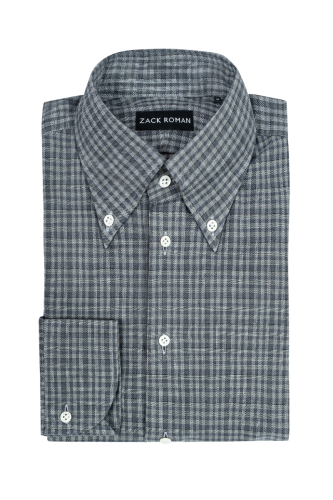 Szara koszula button down w kratkę Vichy, bawełniano-kaszmirowa - na białym tle