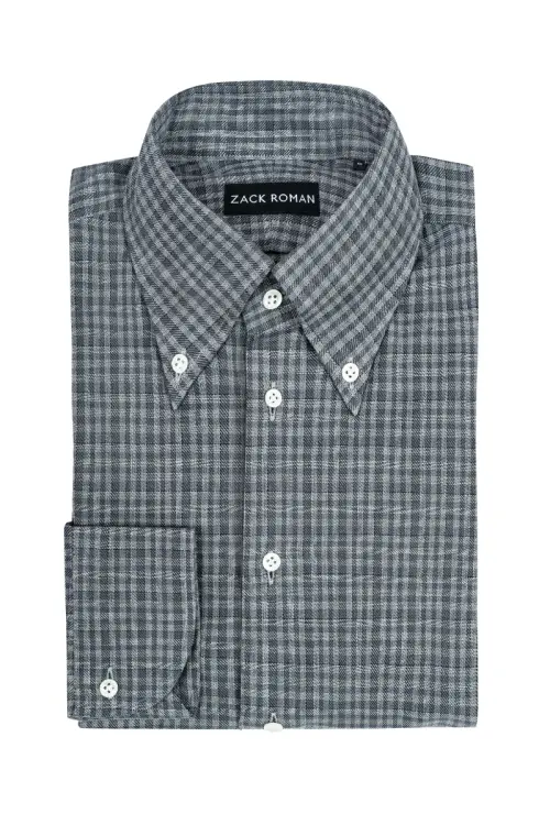 Szara koszula button down w kratkę Vichy, bawełniano-kaszmirowa - na białym tle