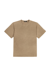 Beżowy t-shirt sportowy z wełny merino Zack Roman, ujęcie produktowe na płasko