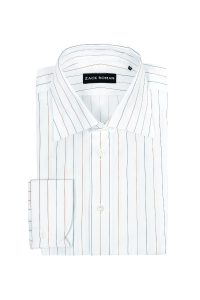 Biała koszula w brązowo-zielony prążek, bawełniana