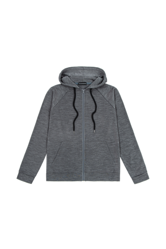 Bluza dresowa z wełny merino Super 120’s, French Terry + WR, szara - na białym tle