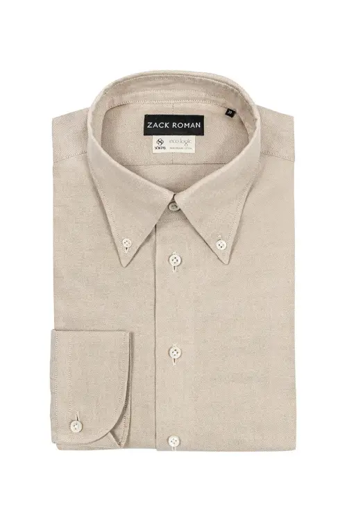 Koszula Pure Tone Oxford Button Down beżowa bawełna organiczna - Zack Roman