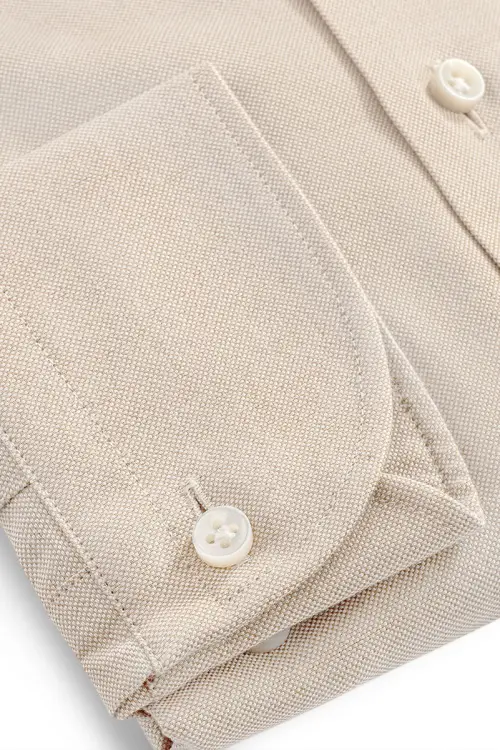 Koszula Pure Tone Oxford Button Down beżowa bawełna organiczna - Zack Roman