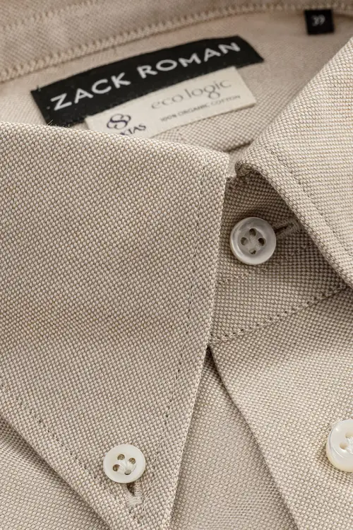 Koszula Pure Tone Oxford Button Down beżowa bawełna organiczna - Zack Roman