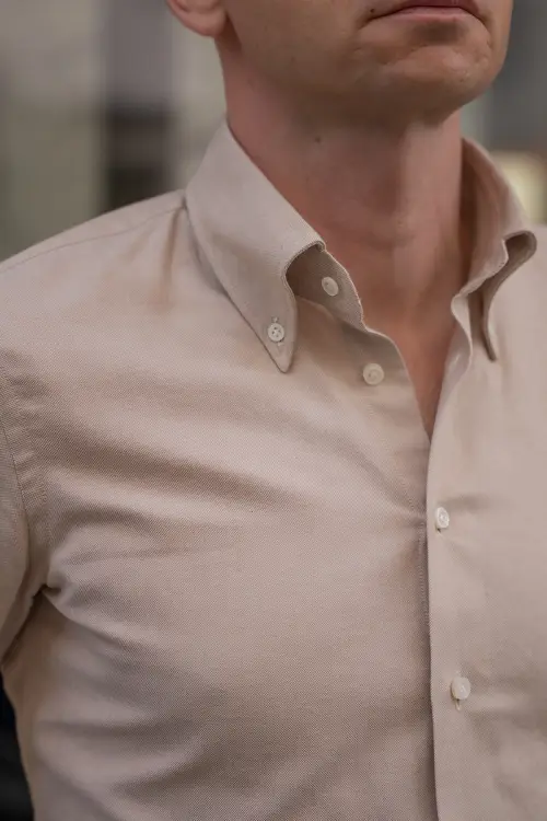 Koszula Pure Tone Oxford Button Down beżowa bawełna organiczna - Zack Roman
