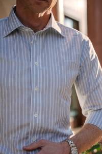 Koszula Silk Touch błękitna w paski bawełniano-lniana z jedwabiem - Zack Roman