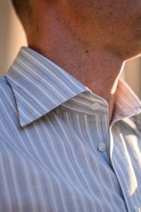 Koszula Silk Touch błękitna w paski bawełniano-lniana z jedwabiem - Zack Roman