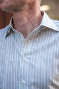 Koszula Silk Touch zielona w paski bawełniano-lniana z jedwabiem - Zack Roman