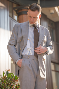 Garnitur dwurzędowy Grant II jasnoszary wełniany - Zack Roman