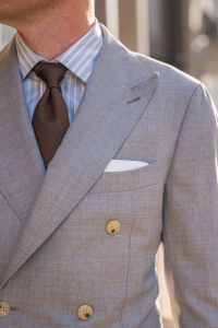 Garnitur dwurzędowy Grant II jasnoszary wełniany - Zack Roman