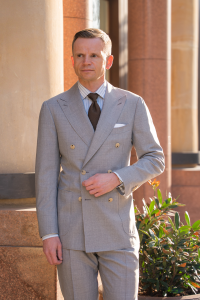 Garnitur dwurzędowy Grant II jasnoszary wełniany - Zack Roman