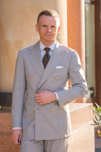 Garnitur dwurzędowy Grant II jasnoszary wełniany - Zack Roman